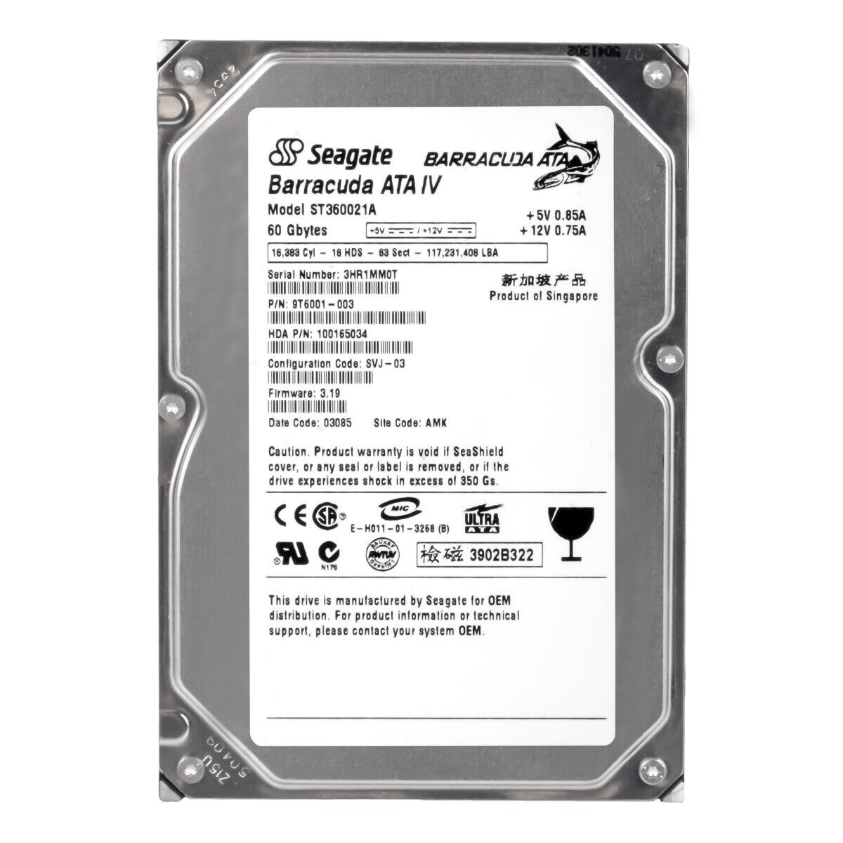 Hard Drive Seagate Barracuda ST360021A ATA IV 60GB 7200RPM Hard Drive Seagate Barracuda ST360021A ATA IV 60GB 7200RPM