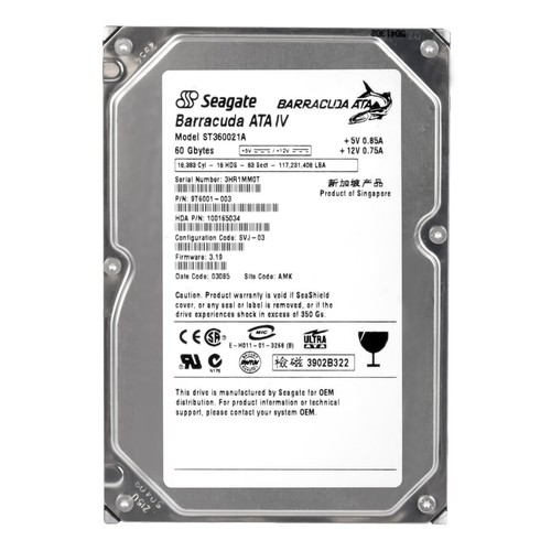 Hard Drive Seagate barracuda ST360021A Ata IV 60GB 7200U/Min 2MB Ata 3.5'' Inch