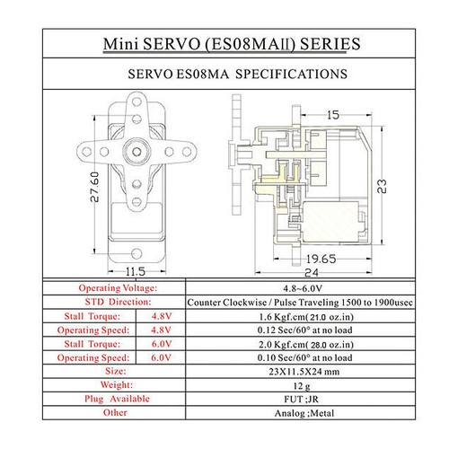 1 pieza ES08MA II mini engranaje de plástico servo analógico alta eficiencia gran par de parada - Imagen 9 de 9