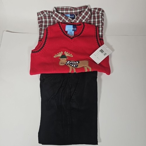 GOOD LAD Boys 7 Red Sweater Vest & Corduroy Pant Set NWT $68 Christmas Reindeer - Picture 2 of 6