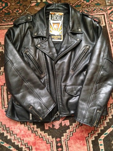 Diesel Black Leather Jacket Motorcycle Flying Cougar Jacket Women's Large