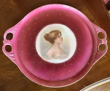 Antique Victoria Carlsbad Austria Classical Maiden Pink Gold Plate/Tray