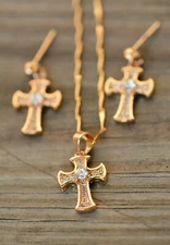 18K Gold White Cross Zircon AAA Designer Women Brass Set