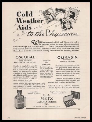 1933 H. A. Metz Laboratories Inc. New York NY Oscodal & Onmadin Vintage Print Ad