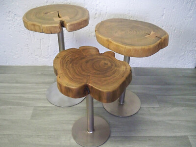 Beistelltisch 3er Set Hocker Shishamholz  Metall Urig-Unikate Gutmann Factory