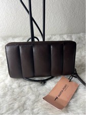 NWT Marta Ponti Quilted Leather Zip Around Travel Wallet Brown Handmade