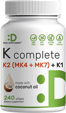 Premium Vitamin K Complete - High Potency Vitamin K2 MK-7 and MK-4  K1, 240 C