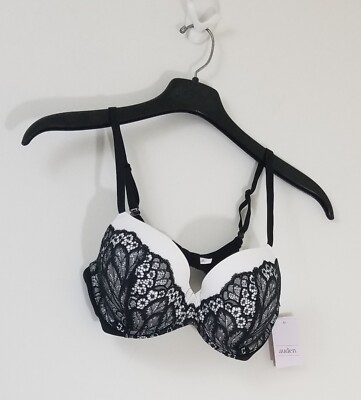 Auden The Icon Full Coverage Lightly Lined Lace Bra 32DDD White with Black Lace