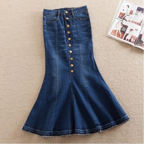 Womens High Waist Denim Skirt Casual Sheath Dress Slim Fit Fishtail Skirt Jeans - Afbeelding 1 van 5