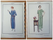 ANTIQUE ART DECO FASHION ENGRAVING 1924 DOUBLE SIDED WOMAN Fashion Style Plate