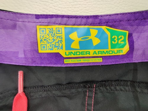 Under Armour Men's 32x11" Black with Pink Stitch Swim Board Shorts - Picture 3 of 11