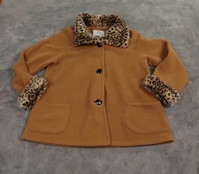 Janska Jacket Womens Large Brown Faux Fur Fleece USA Penny Lane Polartec Leopard