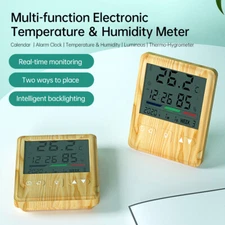Indoor Thermo-Hygrometer Alarm Clock Calendar LCD Temperature Humidity Display