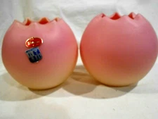 2-Matching Murano Satin Matte Finish Rose Bowls 5 1/2" One w/Sticker Label