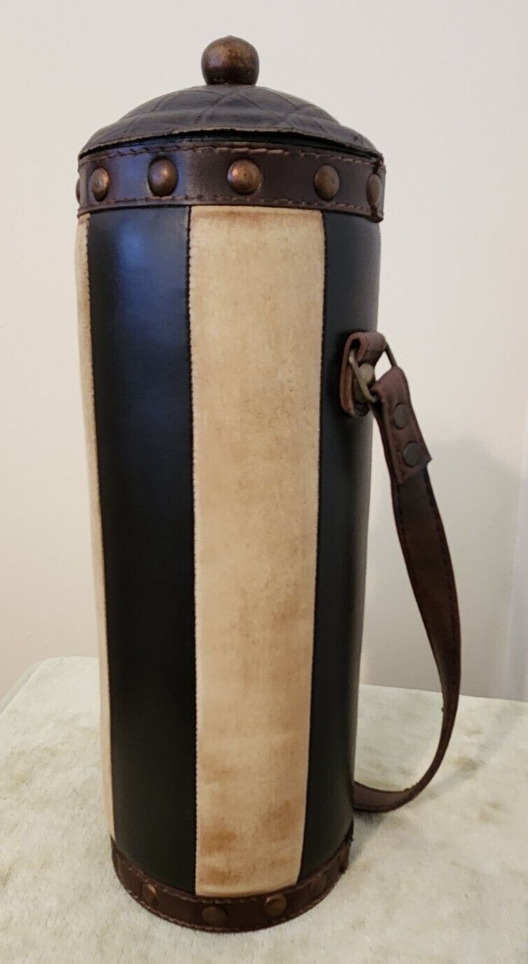 Striped Leather and Wood Wine Bottle Holder Decorative Jester Stripes