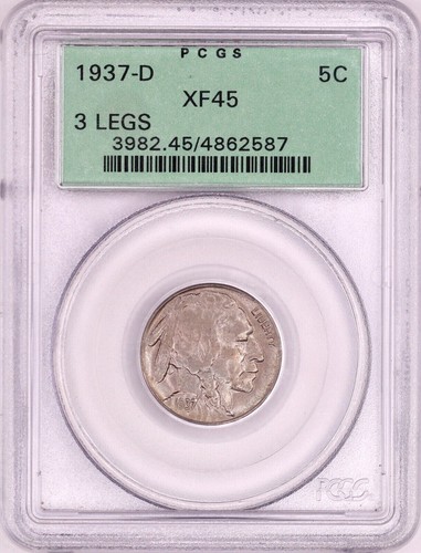 1937-D 3 Legs Buffalo Nickel PCGS XF45 OGH - PQ Nice Original Key Date - 第 1/5 張圖片