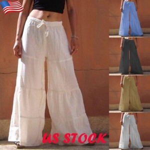 US-Women-039-s-Plain-Loose-Wide-Leg-Pants-Ladies-Casual-Elastic-Waist-Harem-Trouser