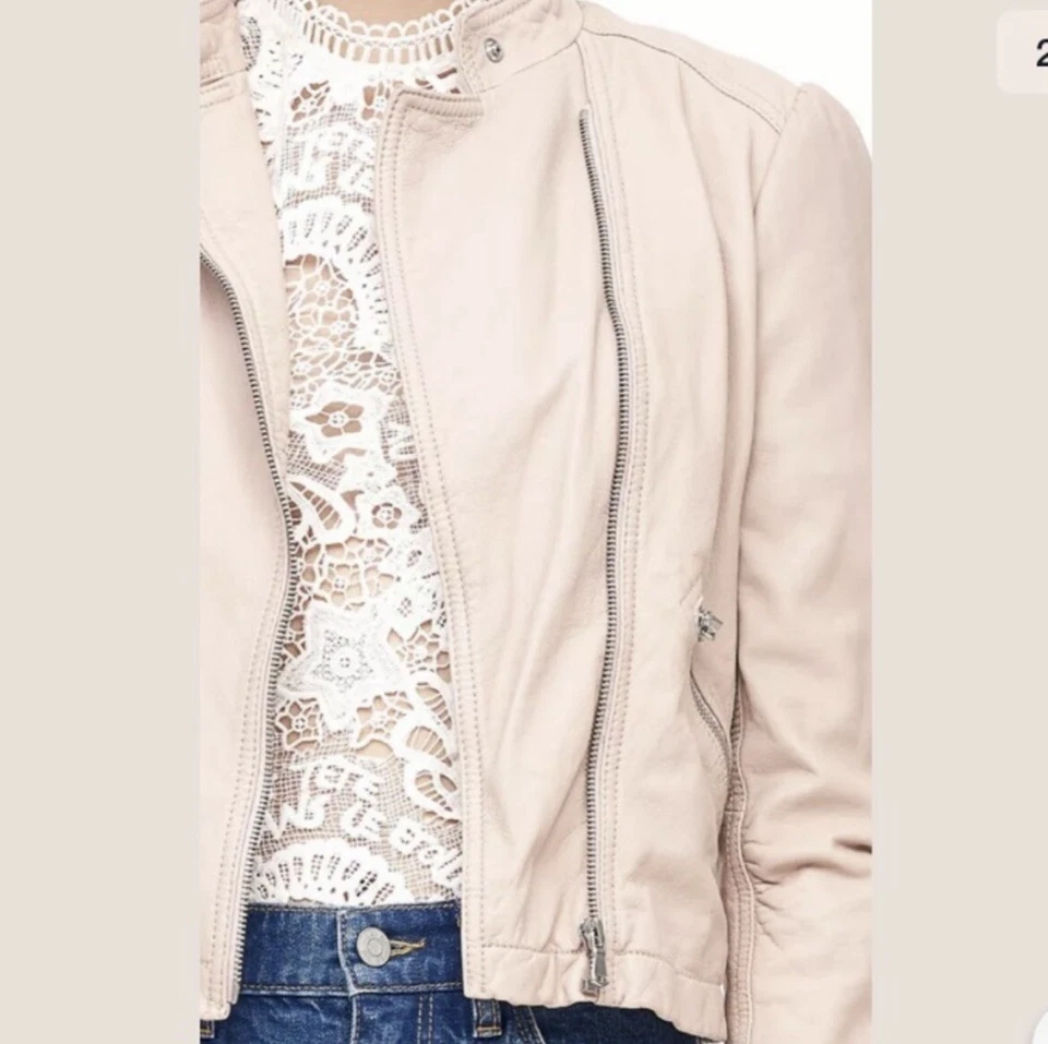 Rebecca Taylor cropped lamb leather jacket ballet pink Y2K 90s size 8 - Image 2 of 4