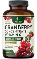 Cranberry Extract Capsules Vitamin C (25000mg Formula) - Natural Urinary Support