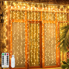 Ollny Curtain Lights 200LED 6.6X6.6Ft, USB Warm White Fairy Lights with Remote 8