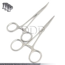 2 Pieces Kelly Hemostat Forceps Straight  Curved 6.5" Surgical Instruments