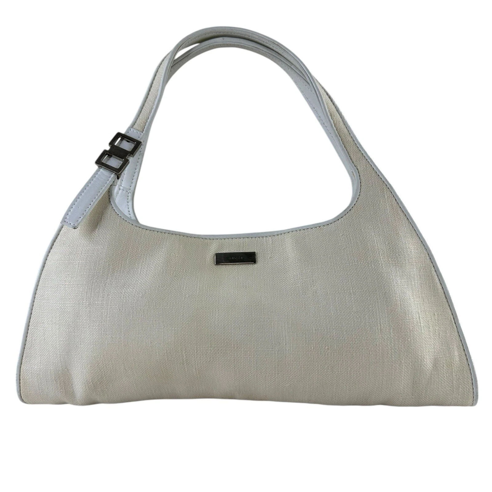 Sac à main Gucci Jackie Tom Ford bordure toile cuir blanc cassé double poignées logo
