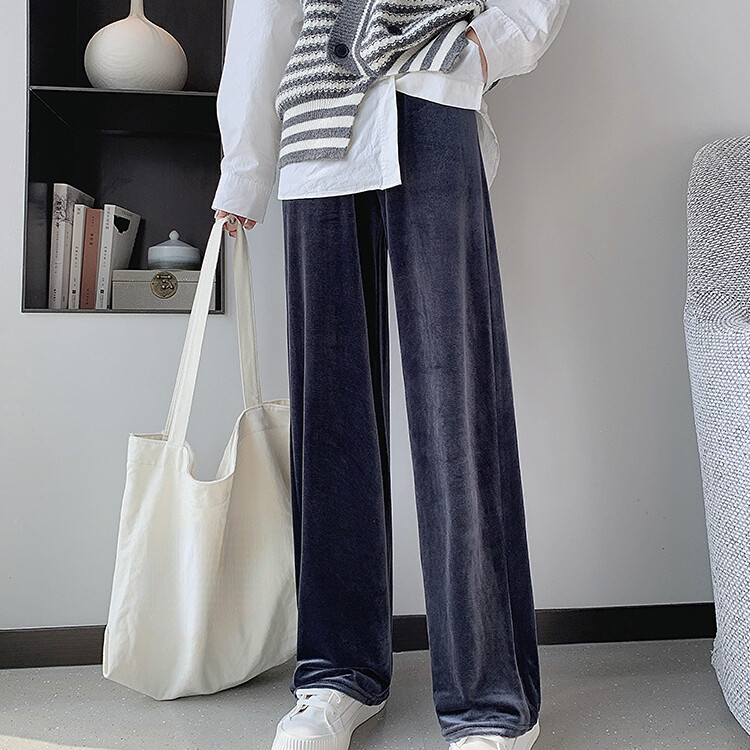 Ladies Velvet Trousers Pants Straight Leg Homewear Casual Business Formal  Loose