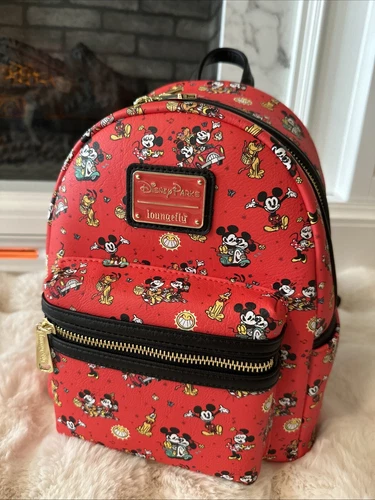 Loungefly Disney Parks Backpack Red Mickey, Minnie And Pluto