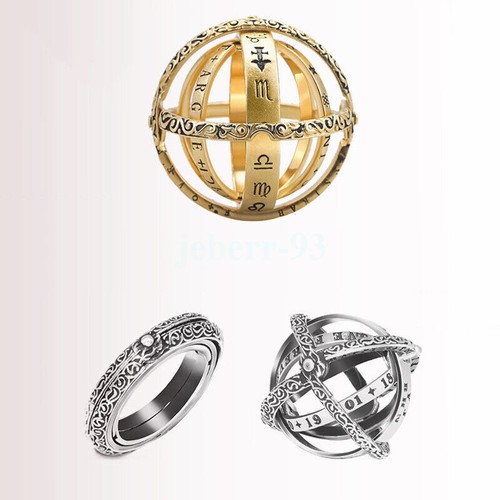CREATIVE ROTATING GOLD SILVER ASTRONOMICAL SPHERE BALL COSMIC MOOD FINGER RING - Picture 4 of 13
