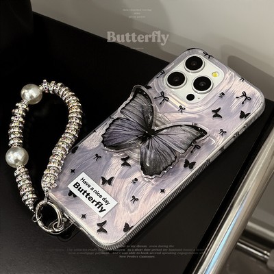 Premium Lila Schmetterling Ständer Handyhülle für iPhone 11 12 13 14 15 Plus Pro Max