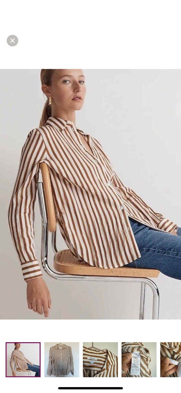 Madewell Women's Striped Long Sleeve Button Down Shirt