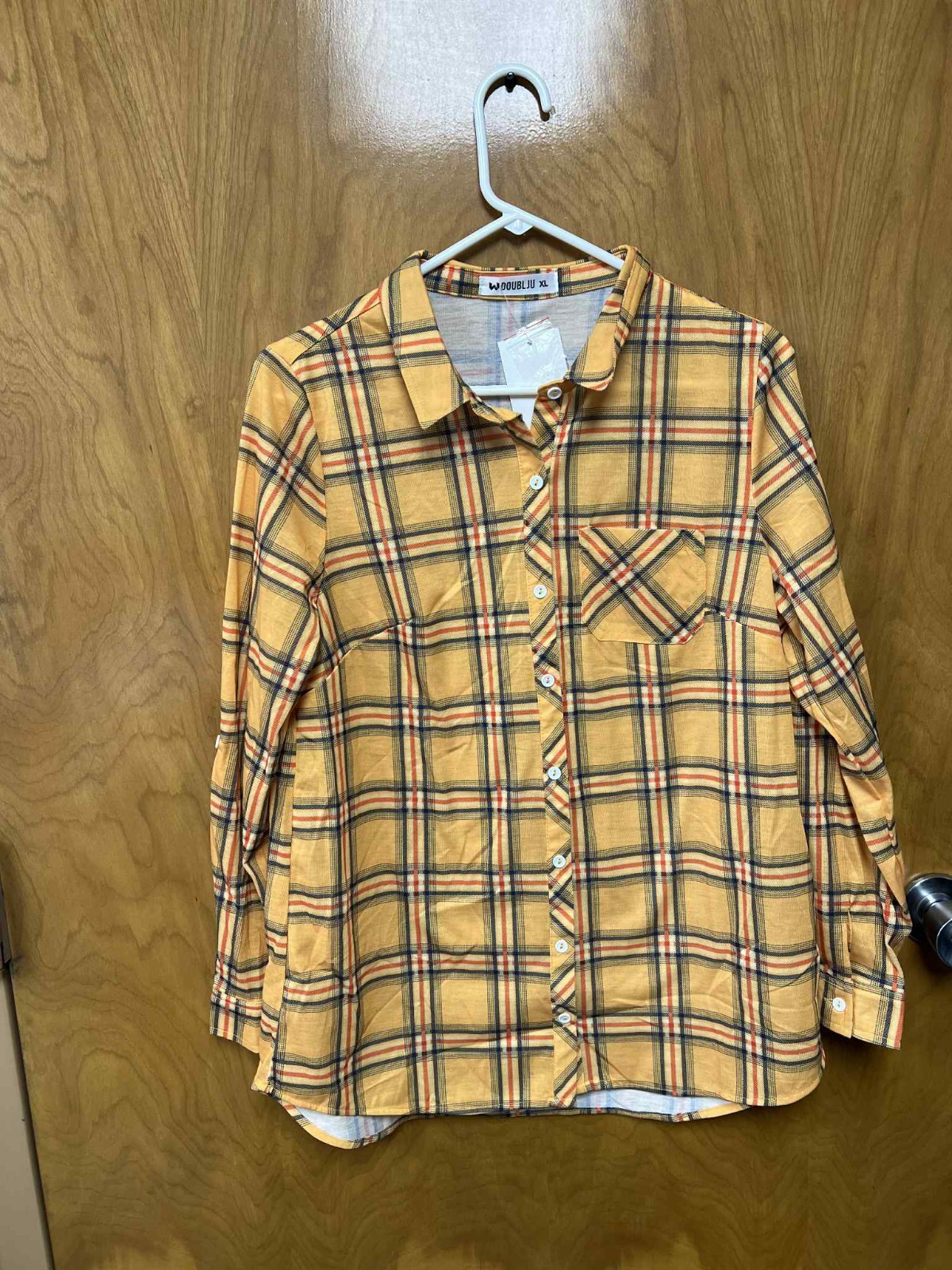 Doublju - Women's orange long sleeve button up flannel - siz
