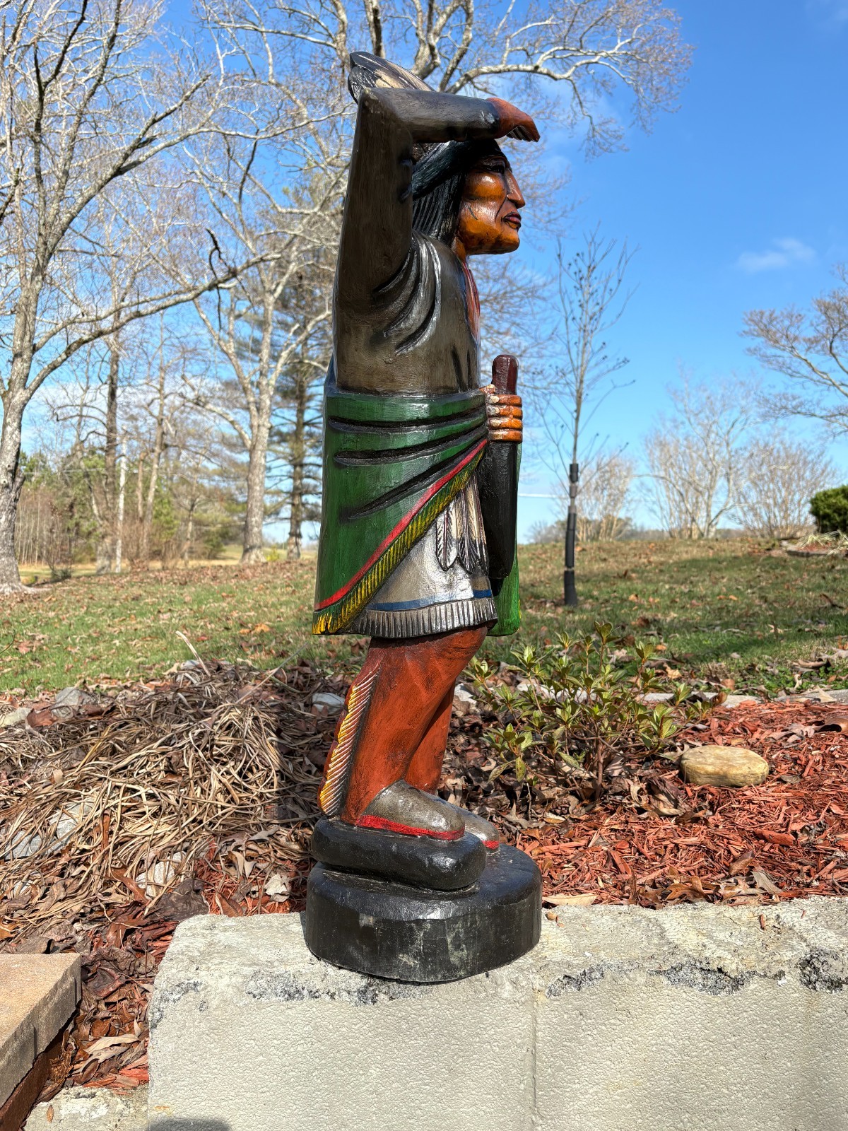VINTAGE "CIGAR STORE WOODEN INDIAN" NICE COND, (40" INCHES TALL) BEAUTIFUL COLOR