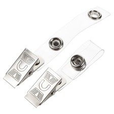 Metal Badge Clip with Transparent PVC Straps, Silver Tone 30pcs