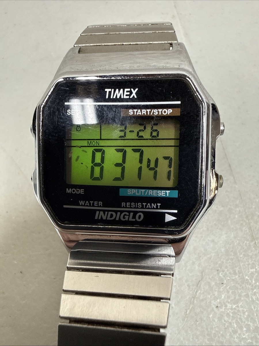 Timex Indiglo Silver Digital Wrist Watch CR2016 Cell WR 30M New 