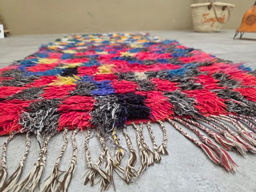 Moroccan Handmade Vintage Runner Rug2'6x6' Berber Pastel Yellow & Red Cotton Rug - Picture 11 of 11