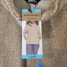 Eddie Bauer Women Large Beige 1/4 Button Pullover Sweater NWT 74.99 NEW Pumice