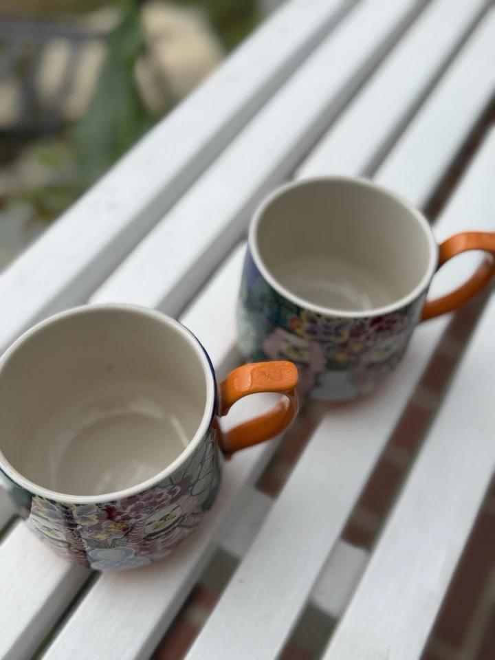 Anthropologie Coffee Mug: Orange with Dogs and Flowers 16 oz Ceramic Cup - Image 4 of 4