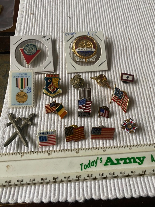 Collection of 16 Vintage Military Veteran & Patriotic Pins