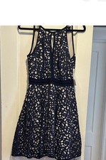 X by Xscape Blue Lace A-Line Dress 6 V-Neck Sleeveless Knee Lined XC155
