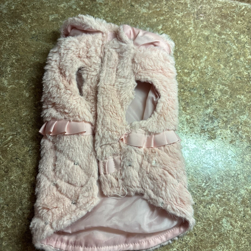 Casaco de pele sintética rosa para cachorro tamanho XS fechamento fácil - Imagem 2 de 4