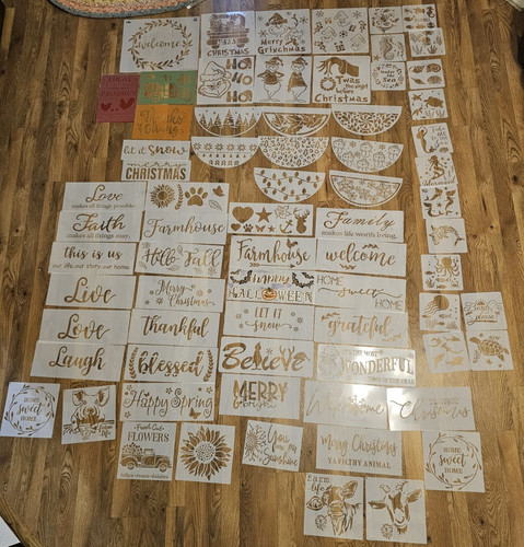 HUGE LOT OF 71 Stencils for Painting Wood Fabric Canvas Window  + PAINT GRINCH