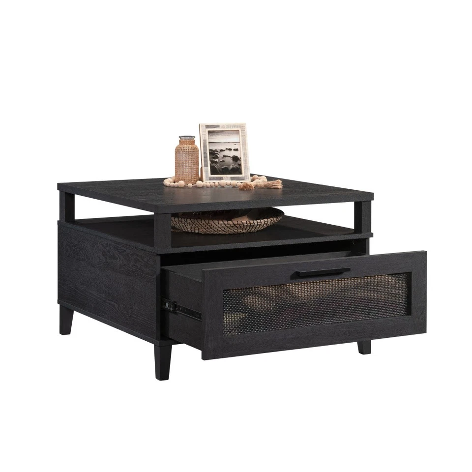 Coastal Style Square Coffee Table with Drawer Engineered Wood Hidden Storage - Image 4 of 4