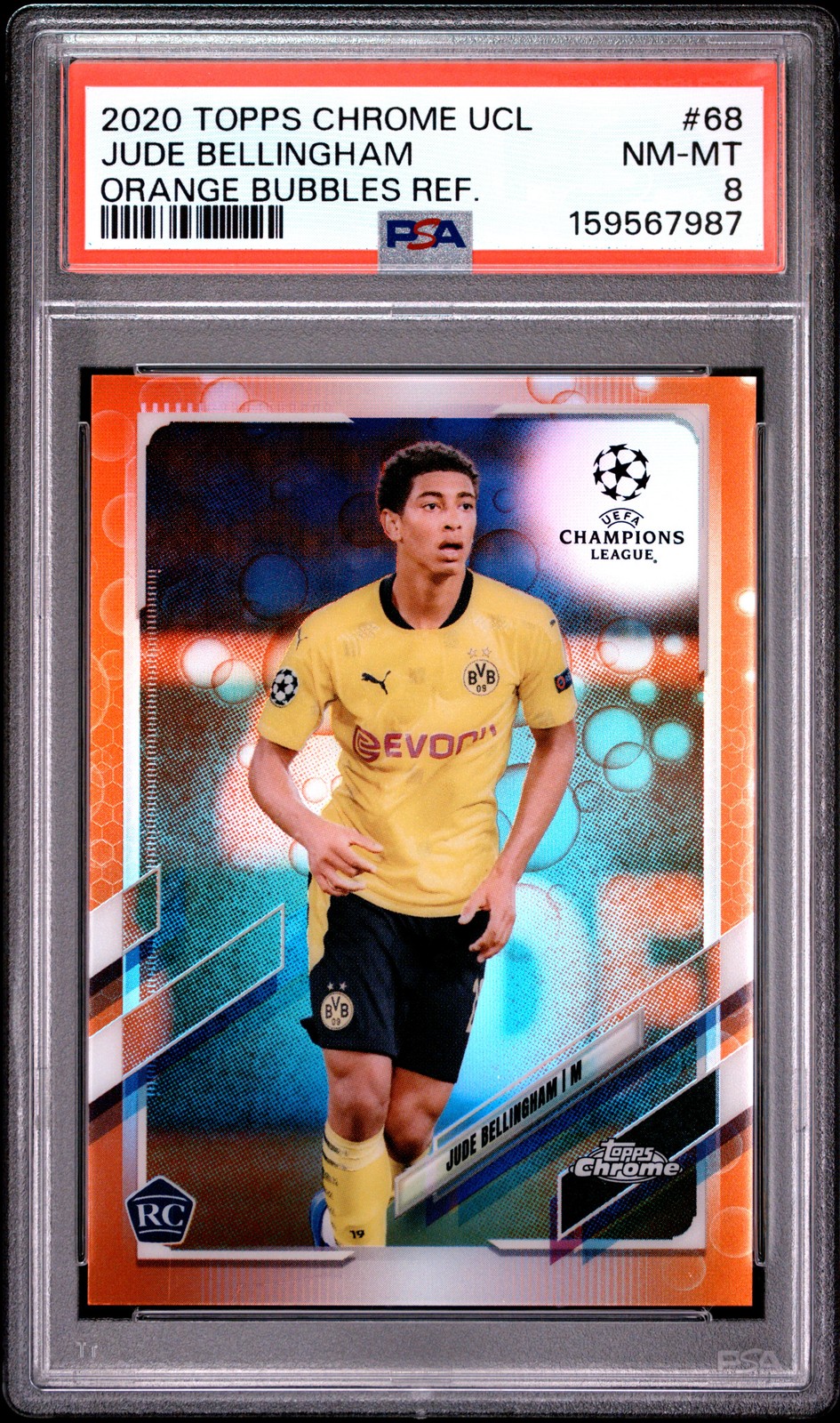 2020 TOPPS CHROME CHAMPIONS LEAGUE #68 JUDE BELLINGHAM ROOKIE RC PSA 8 view 1
