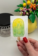 ACEO Original Art Card LKZArtCreations Watercolor Yellow/Green Popsicle Painting