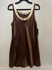 NWT Jones New York Intimates Women  s Brown  Ivory Satin Slip Dress Sz M