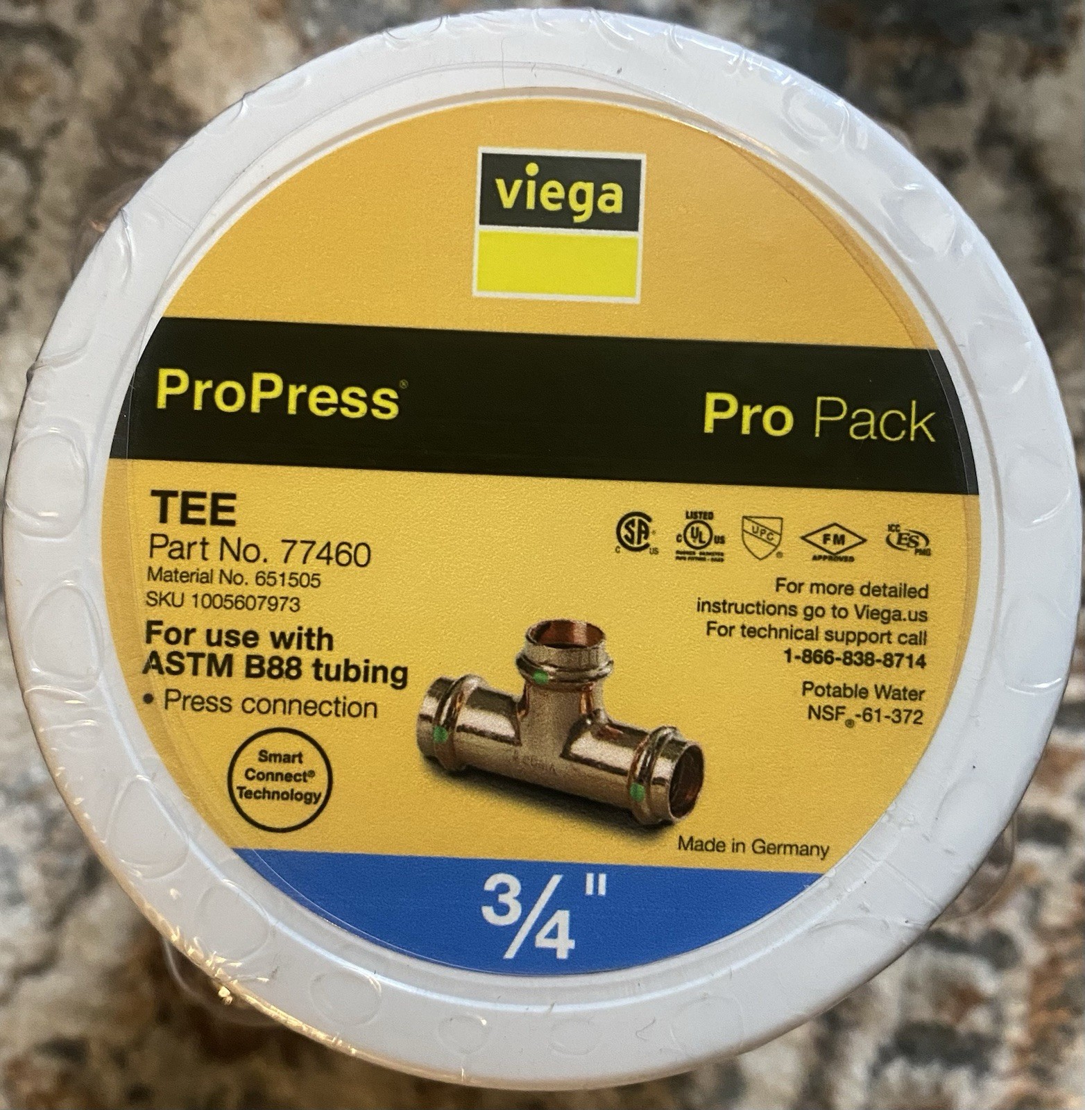 Viega 77460, ProPress 3/4-in. Press Copper Tee (5-Pack)