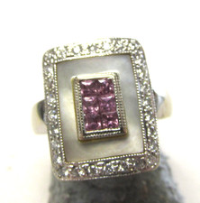 Stunning Estate 18k WG Pink Sapphire and Diamond / MOP Ring Size 7 NO RESERVE