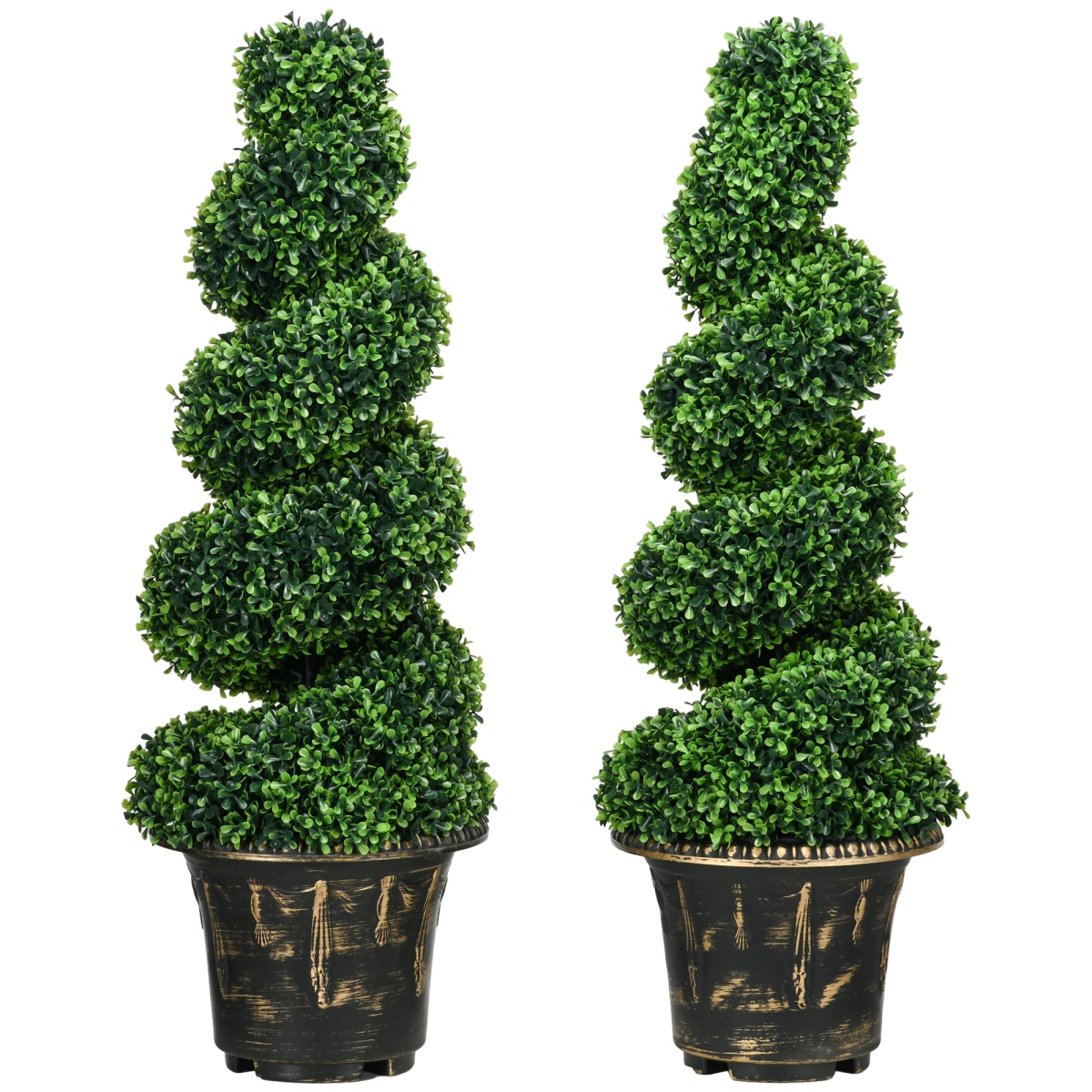 HOMCOM Artificial Topiary Spiral Boxwood Trees, Set of 2 90cm, Green | Decorative Artificial Plants in Pot, Fake Plants, Home Indoor Outdoor Decor - Image 2