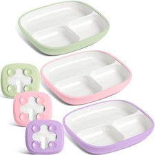 Kids Porcelain Plates With Silicone Sleeves Classic Baby Dinnerware 3 Sets